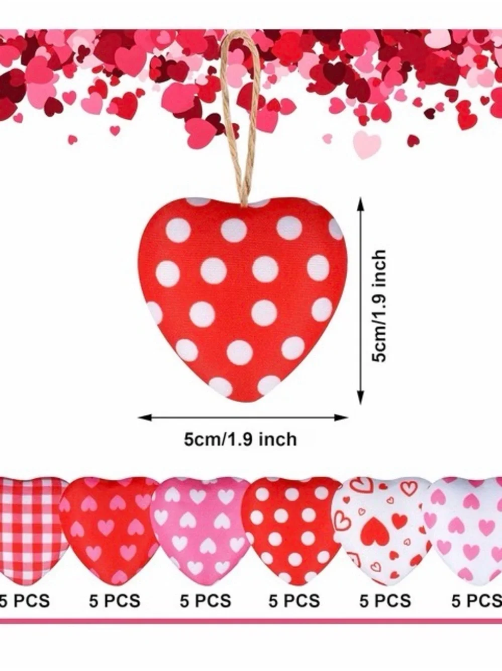 30 Valentine Heart Hanging Decorations - Pink & Red